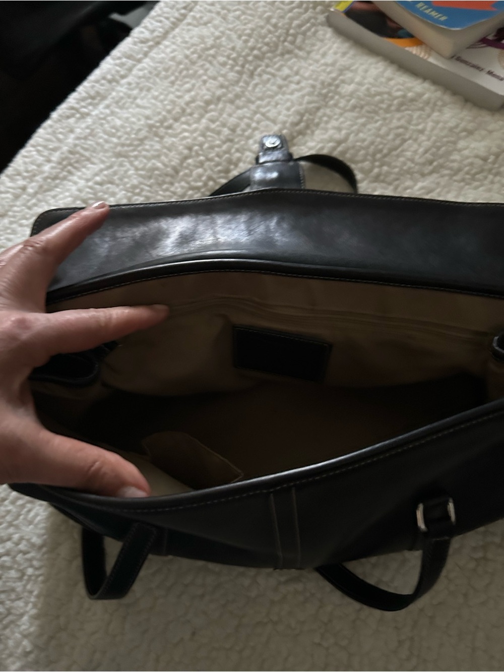 Coach Black Leather Duffel Satchel with Buckle Strap and Double Handles - Picture 13 of 14